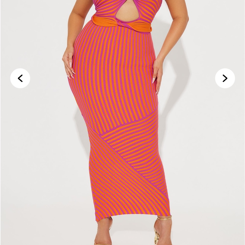 Fashion Nova Orange and Purple Striped Maxi Dress